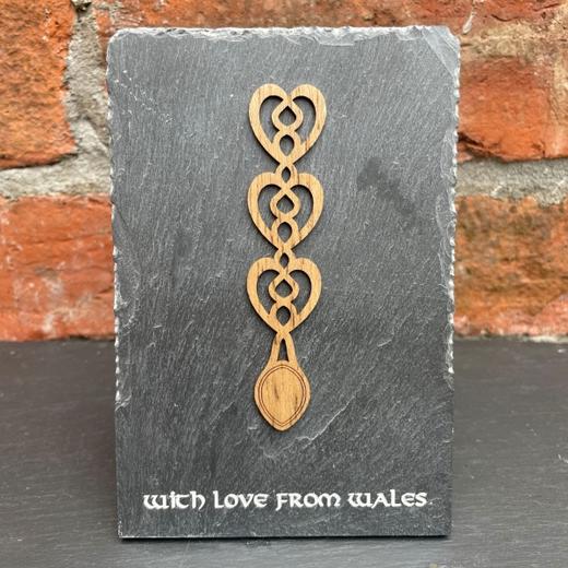 Wooden Lovespoon / With Love From Wales - Welsh Slate Plaque