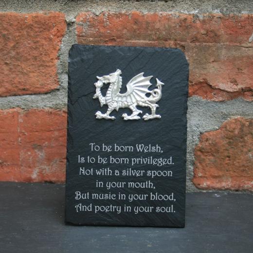 To Be Born Welsh / Pewter Welsh Dragon - Welsh Slate Plaque