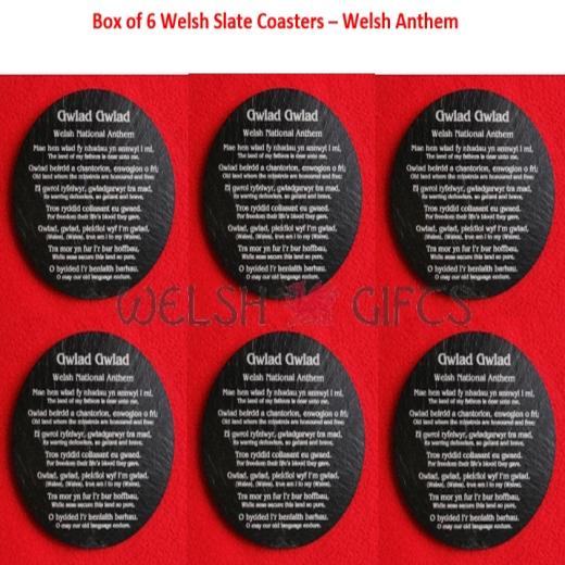 Box of 6 - Welsh Slate Coasters - Welsh National Anthem (Translated)